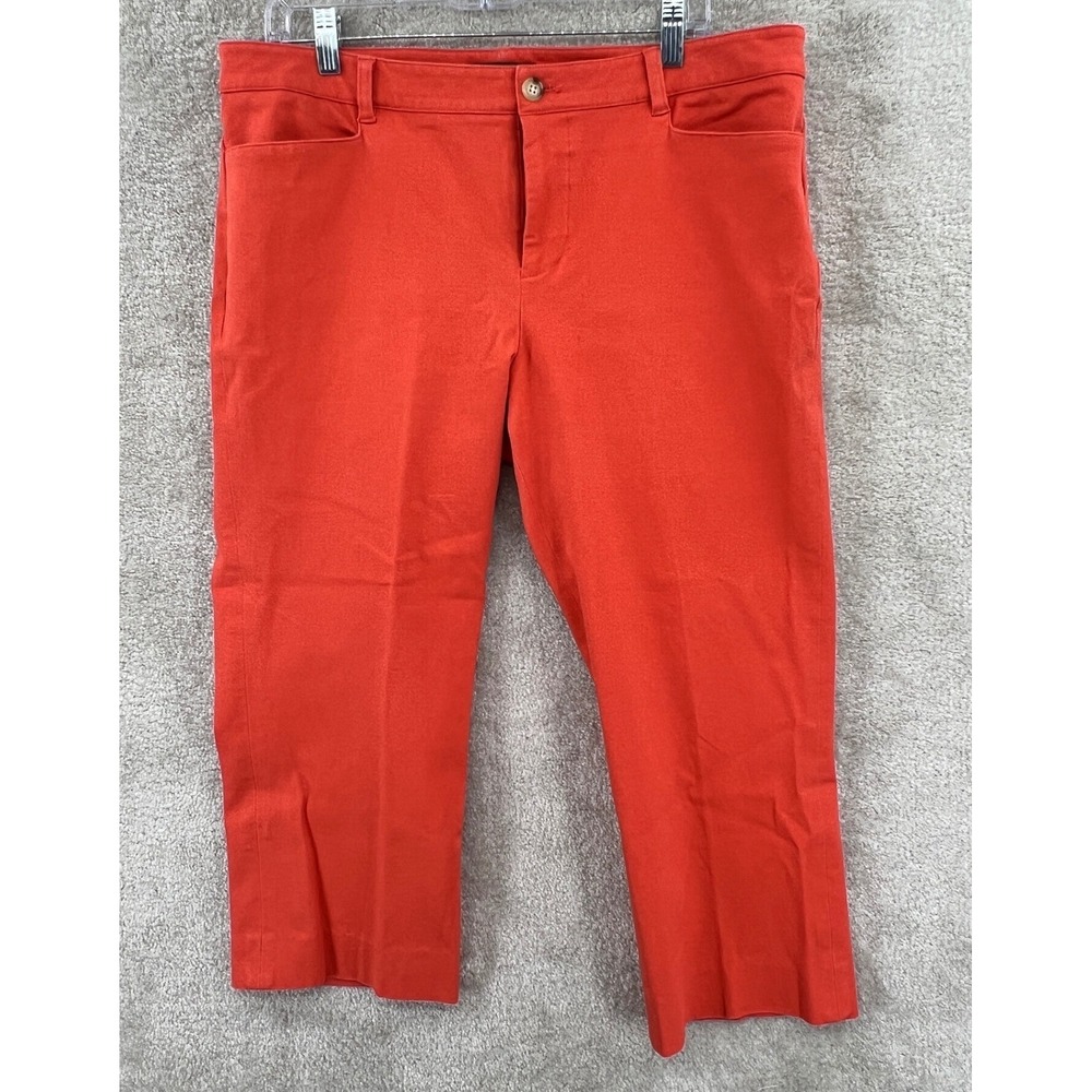 Lauren‎ Ralph Lauren Preppy Cropped Trousers Size 14 Orange Coral Stretch Cotton